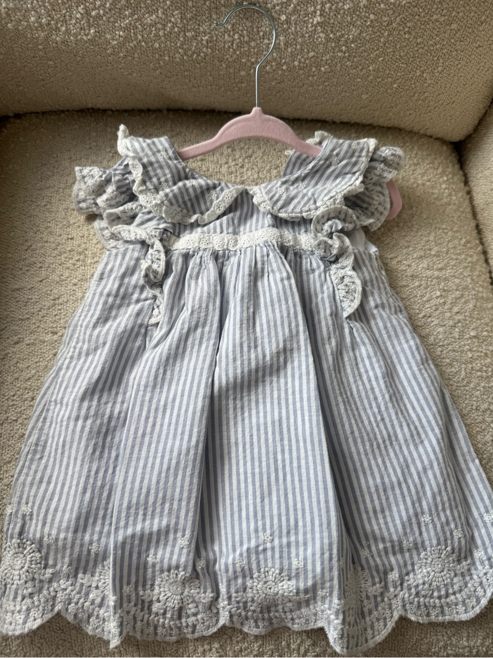 cupcakes & cashmere Blue and White Striped Lace-Trim Dress